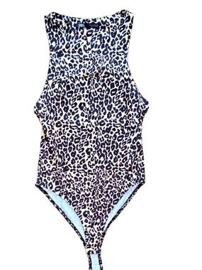 ZARA Women’s Leopard Animal Print One-Piece Bodysuit Snap Stretch Size S